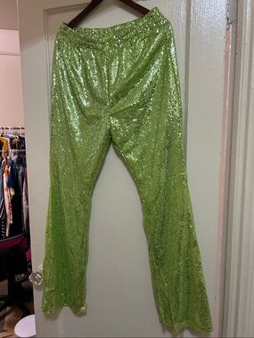 SHEIN Lime Green Sequin Flared Bootcut Pants